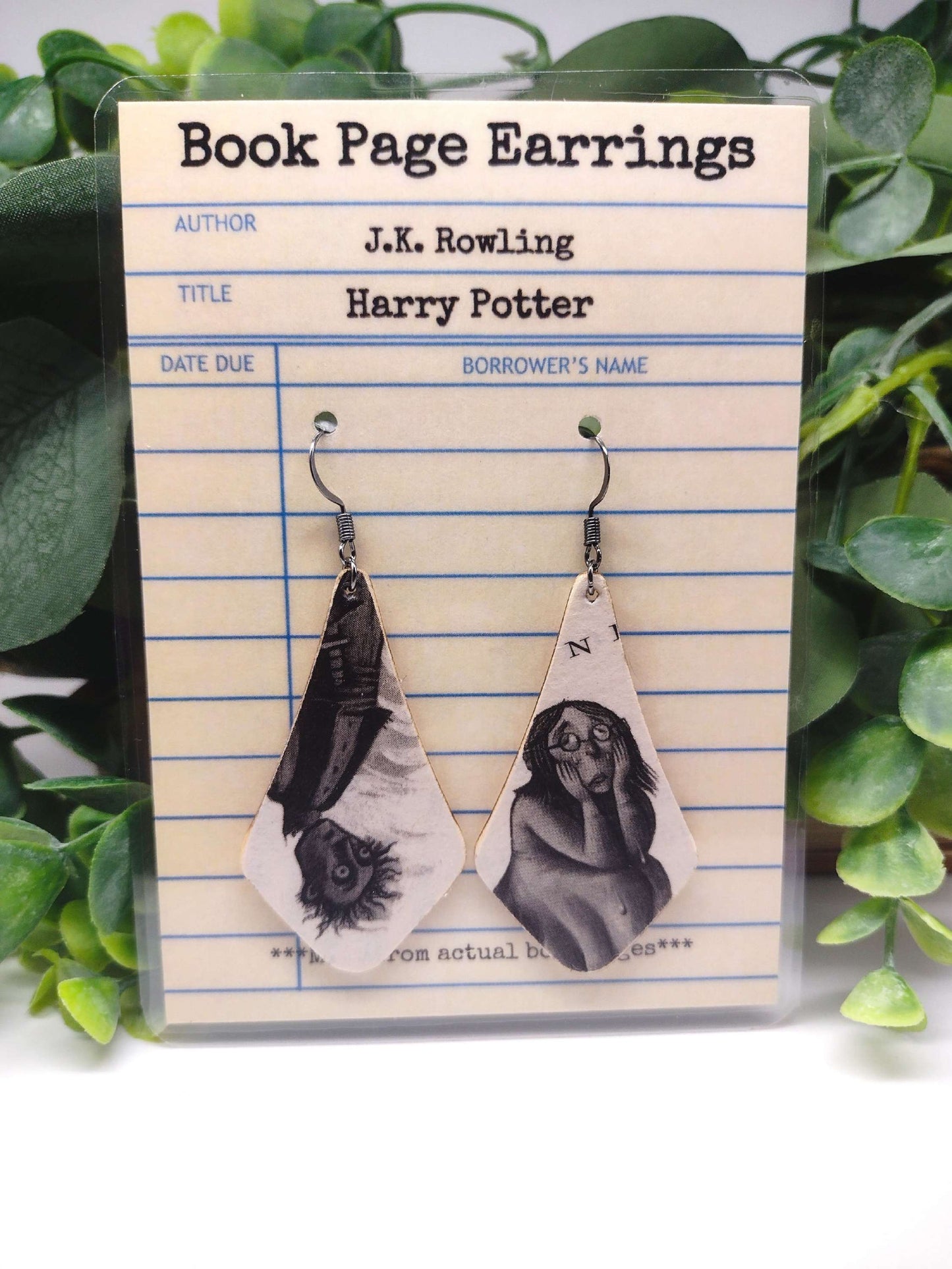 Harry Potter upcycled Book Page wooden dangle earrings image 0