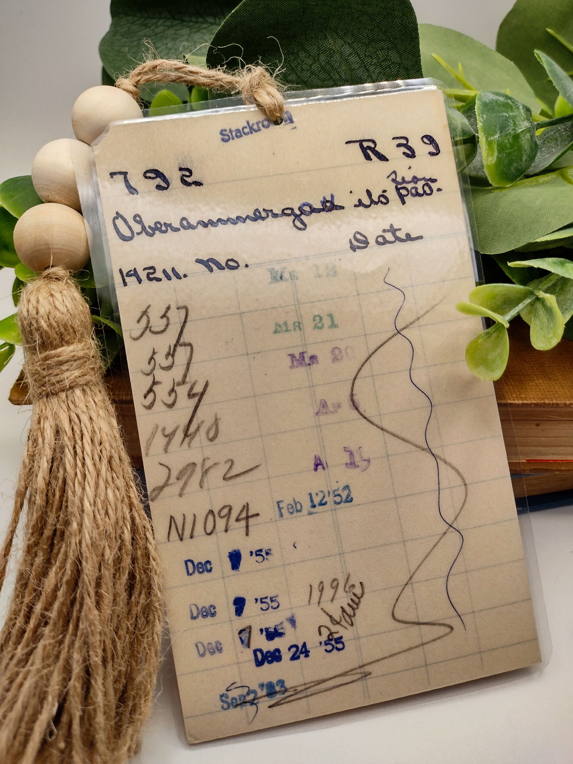 Vintage Laminated Library Card Bookmark 1952 image 0