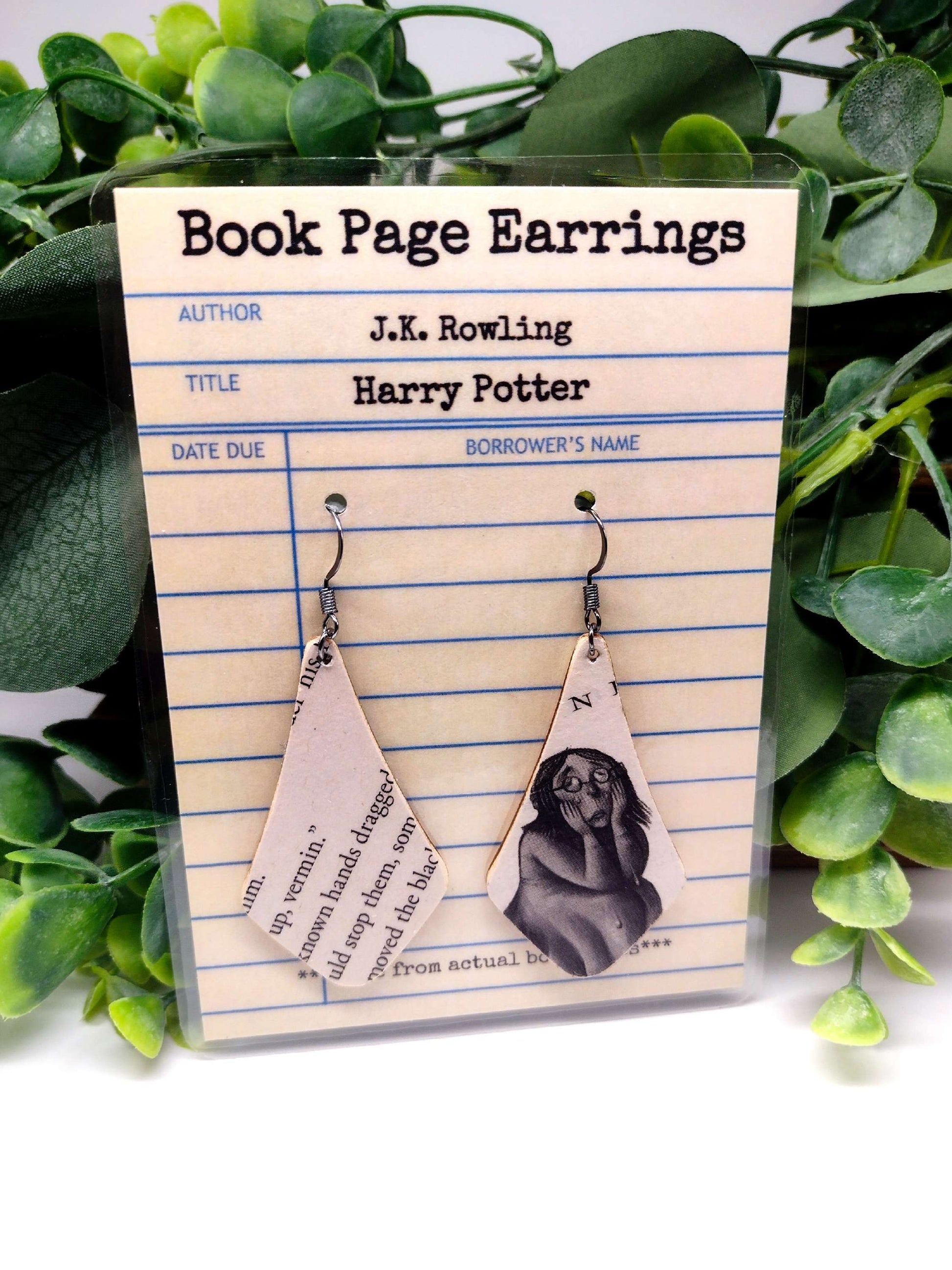 Harry Potter upcycled Book Page wooden dangle earrings image 1