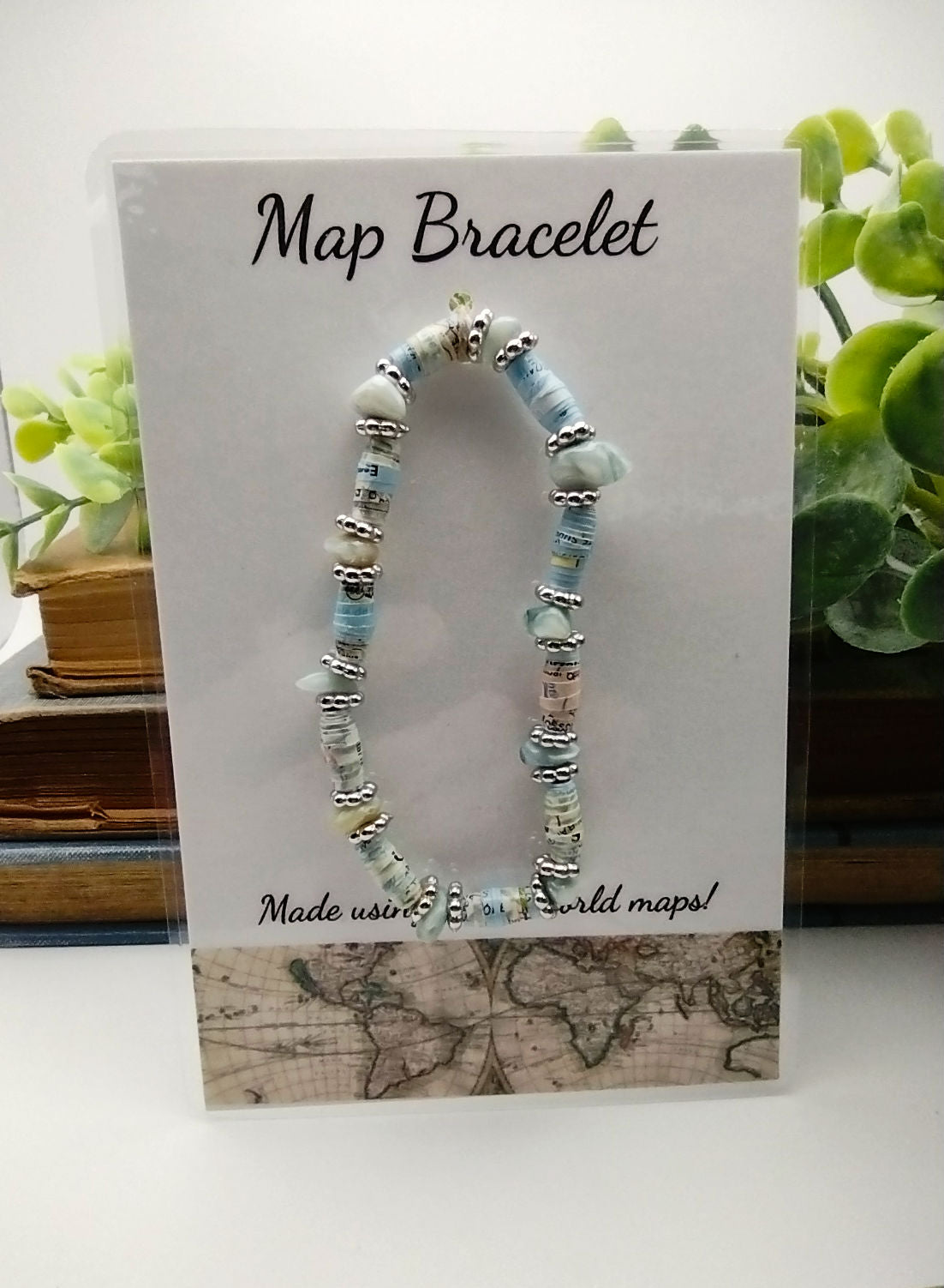  World Map Upcycled Book Page Bracelet image 0