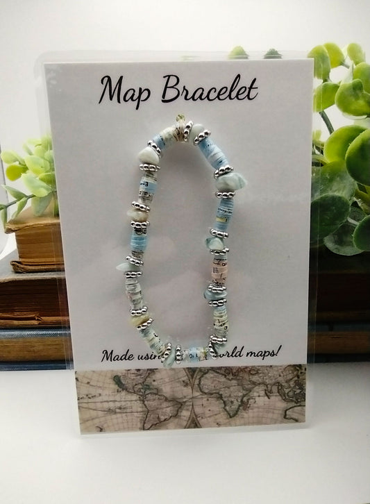  World Map Upcycled Book Page Bracelet image 0
